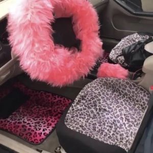 Pink Long Plush Warm Steering Wheel Cover Woolen Handbrake Car Accessory Auto…